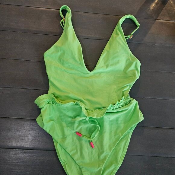 Red Carter Women's Lime Green Ruffle Cutout Side One Piece Swimsuit - Picture 7 of 11